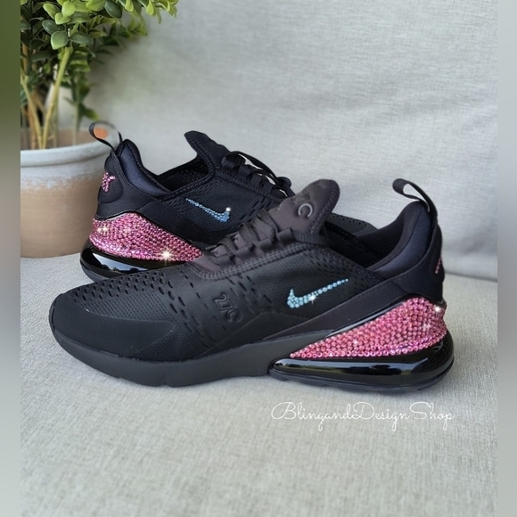 Bling Women's Nike Air Max 270 Black Sneaker made with Swarovski Crystals Custom - Picture 2 of 7